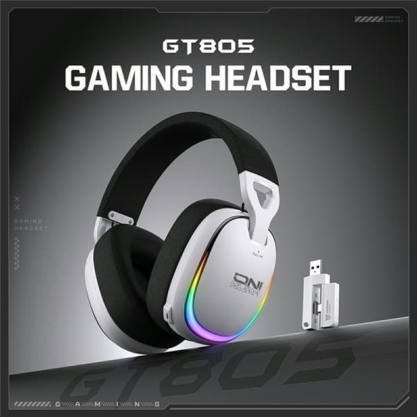 ONIKUMA GT805 Gaming Headset 4 Moduser Trådløst/Kablet Over-Ear RGB - Hvit White