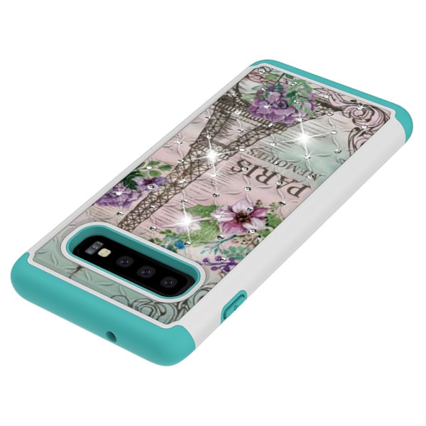 Samsung Galaxy S10 TPU-deksel Armor Ekstra Holdbart - Eiffeltårnet og Blomst Black