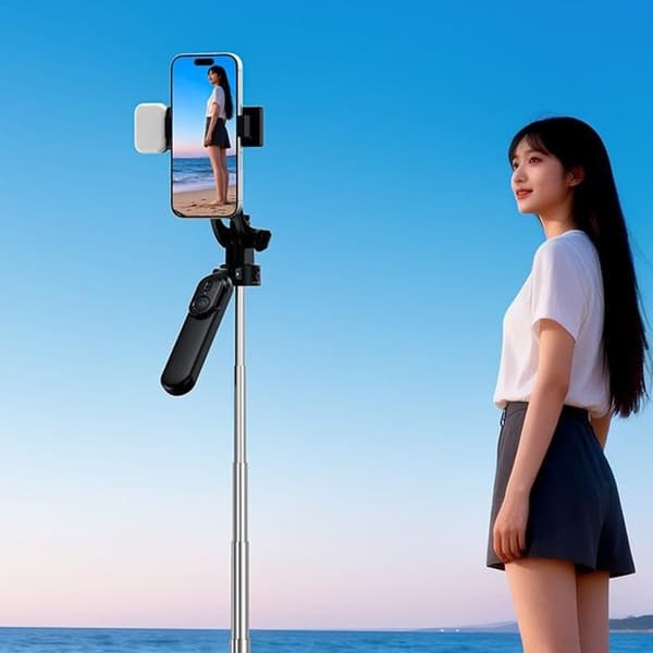 Selfiekeppi Stick X2 Bluetooth-jalusta kaukosäädin valonlähde 1,3 m pidennettävä Black