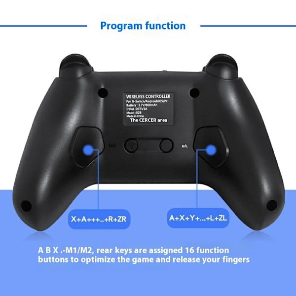 Kompatibel med Nintendo Switch Pro Wireless Game Controller Bluetooth Gamepad Controller Black