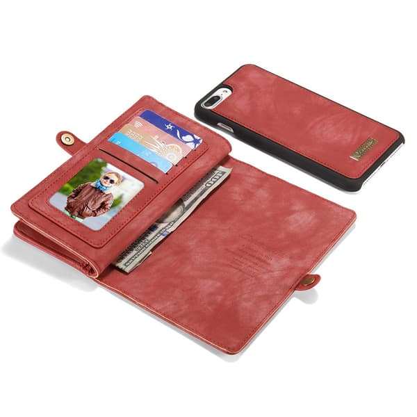 CASEME iPhone 7 Plus / 8 Plus Retro Split läder plånbokssuojakuori - Punainen Red