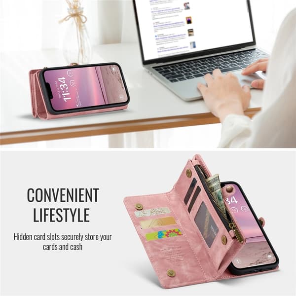 Til iPhone 17e og iPhone 16e Mobildeksel CASEME Avtakbar Lommebok med Stropp Pink