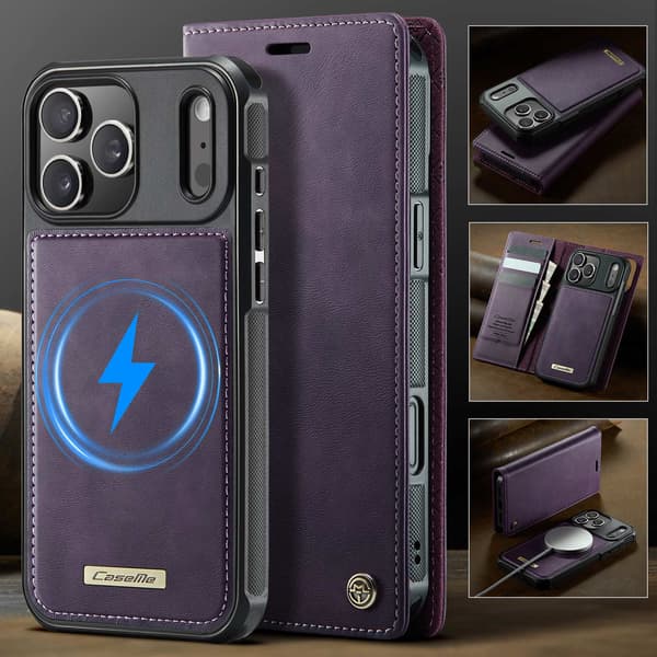 CASEME Til iPhone 17 Pro Max Lommebokdeksel Magnetisk Avtakbar RFID Beskyttelse Purple