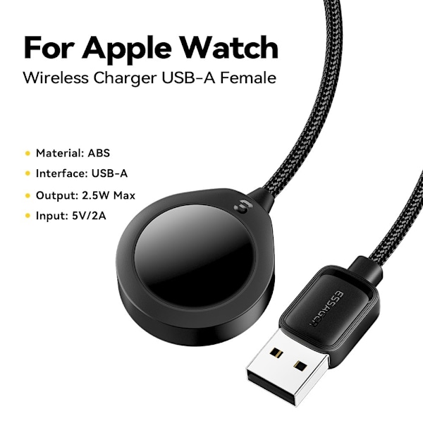 ESSAGER USB-kabel for A Watch Magnetisk ABS Vann-dråpeformet Trådløs Lader Black