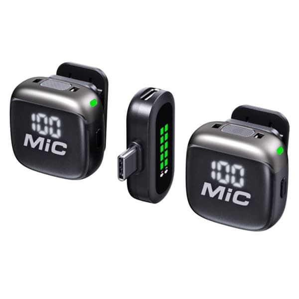 Dobbelt mikrofonsett med lavalier-støyreduksjon, USB-C, 2 mikrofoner + 1 mottaker Black