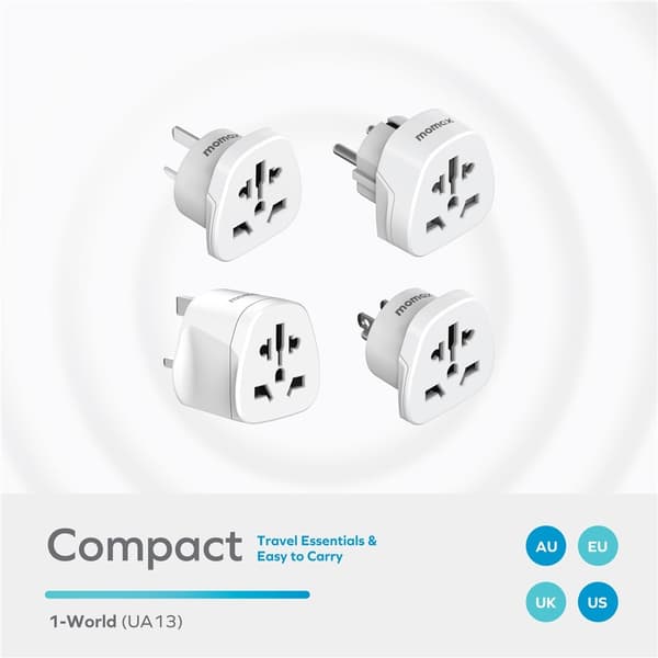 MOMAX 1-World 2500W universel rejseadapter og spændingsomformer White