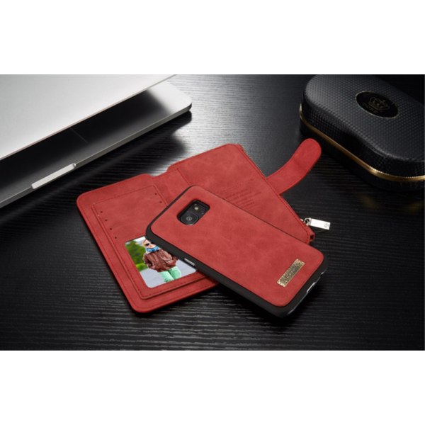 CASEME Samsung Galaxy S7 Edge Retro läder plånboksfodral Röd Red