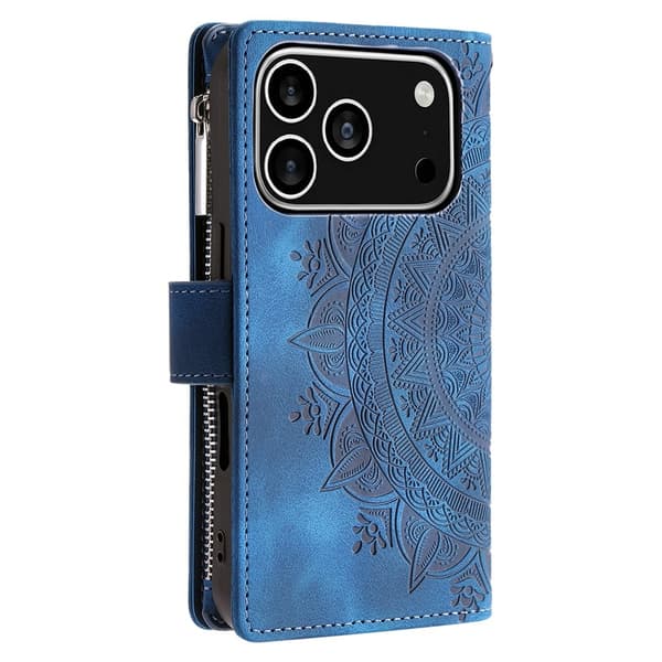 Pungetui kompatibelt med iPhone 17 Pro cover etui mandala blomstermønster Blue