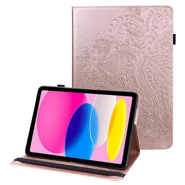 Til iPad 10.9 (2022) Tabletetui Cover Blomsterprægning - Rose Gold Pink gold