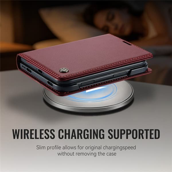 CASEME Telefonpungcover med blank litchi tekstur til iPhone Duo Red