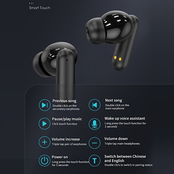 B19 150 språk oversettelse oversetter smart stemme Bluetooth in-ear hodetelefoner Black