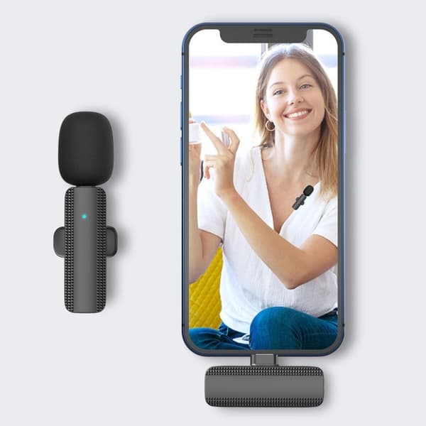 Trådløs Lavalier Lapel Microphone & Receiver til iPhone 2 +1 Black