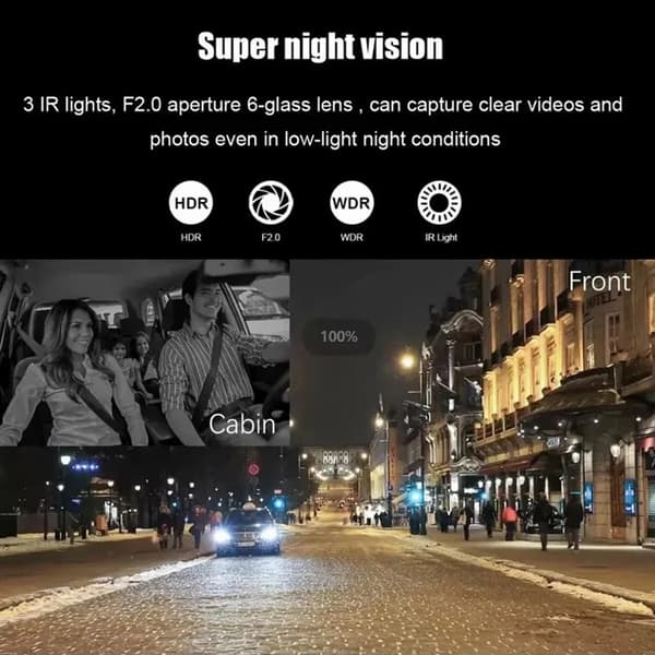 Front- og bakopptak Dash Cam 1080P HD Night Vision Bilkameraopptaker Black