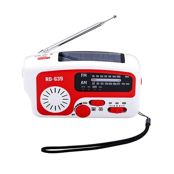 AM/FM nødradio Håndsving lommelygte SOS solcelle PowerBank USB White