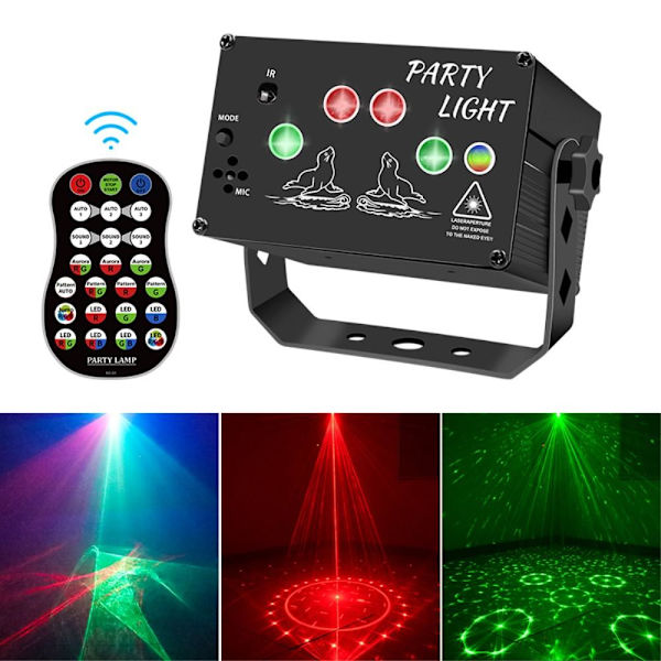 Laser Light Flash Light Röstaktiverad Fjärrkontroll Disco Party Svart