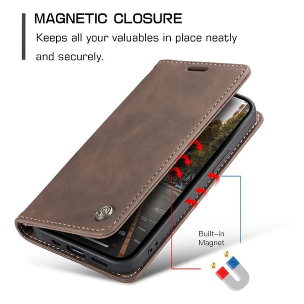 CASEME Retro tegnebog taske til iPhone 14 Pro - Mørkebrun Brown