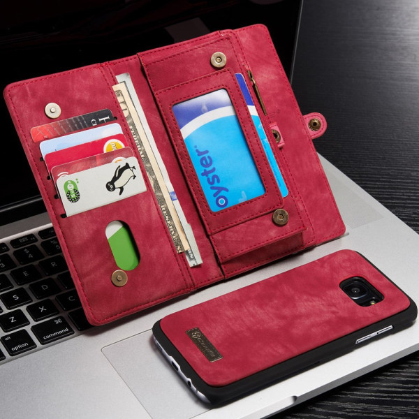 CASEME Samsung Galaxy S7 Edge Retro nahkainen lompakkokotelo - punainen Red