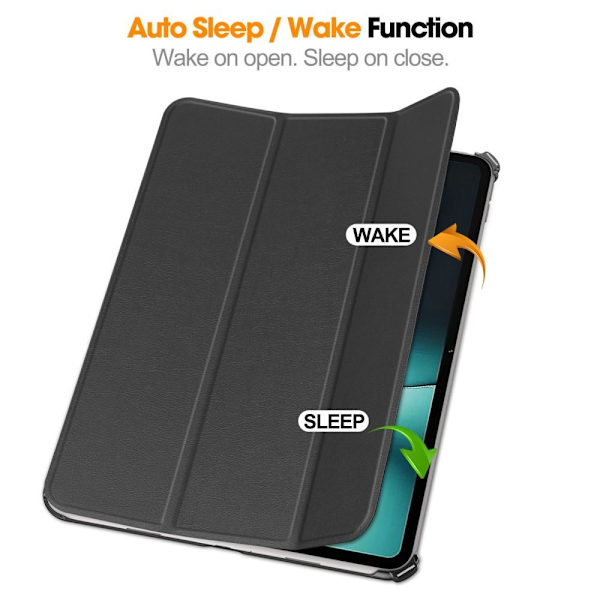 Til OnePlus Pad Tri - fold Stand Wake/Sleep Cover Tabletetui - Sort Black