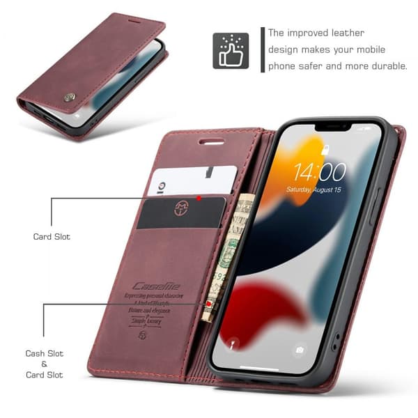 CASEME Retro Wallet Case for iPhone 13 - Winered Red