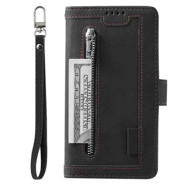 Til iPhone 17e / 16e Etui med Lynlåslomme og 9 Kortlommer Black