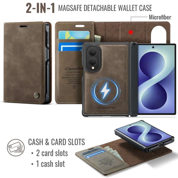CASEME Magnetisk telefonlommebokdeksel til Samsung Galaxy Z Fold8 Brown