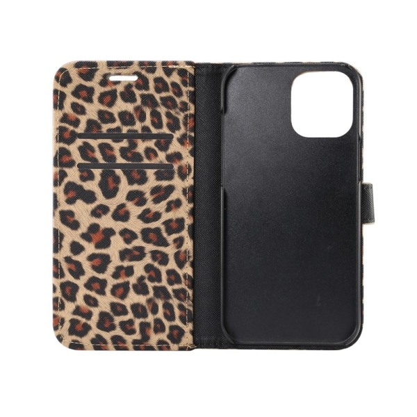 Leopardmønster tegnebogsovertræk til iPhone 12 Pro Max - Brun Brown