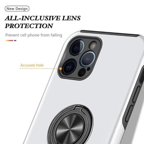 iPhone 14 Pro Finger Ring Kickstand Hybrid Cover - Sølv Silver