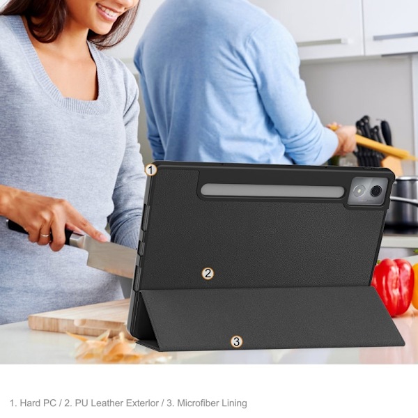 För Lenovo Idea Tab Pro Fodral Tri-Fold Stativ Skal med pennhållare - Svart Svart