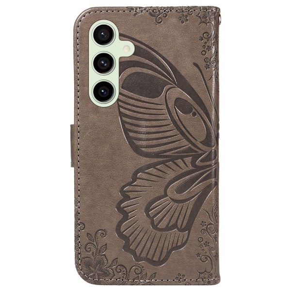 För Samsung Galaxy S24 FE Fodral Ställ Plånboksfodral Fjärilsmönster - Grå grå
