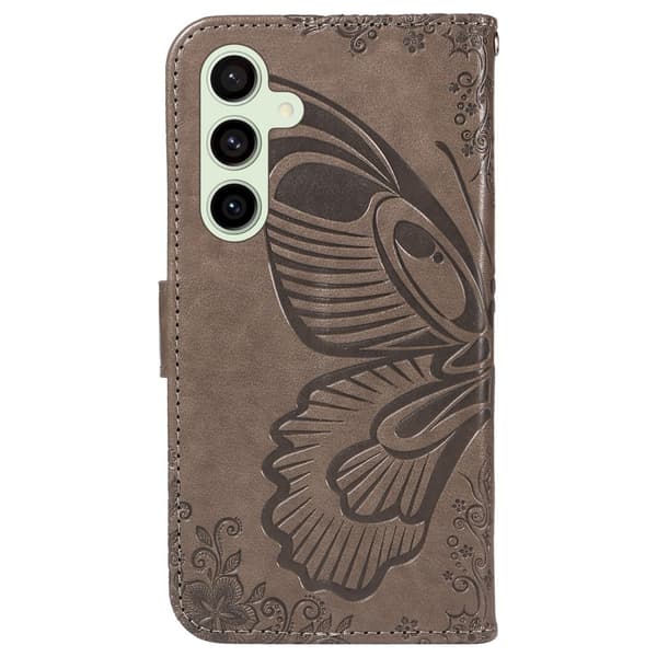 Til Samsung Galaxy S24 FE Etui Stand Tegnebog Etui Sommerfuglemønster Grey