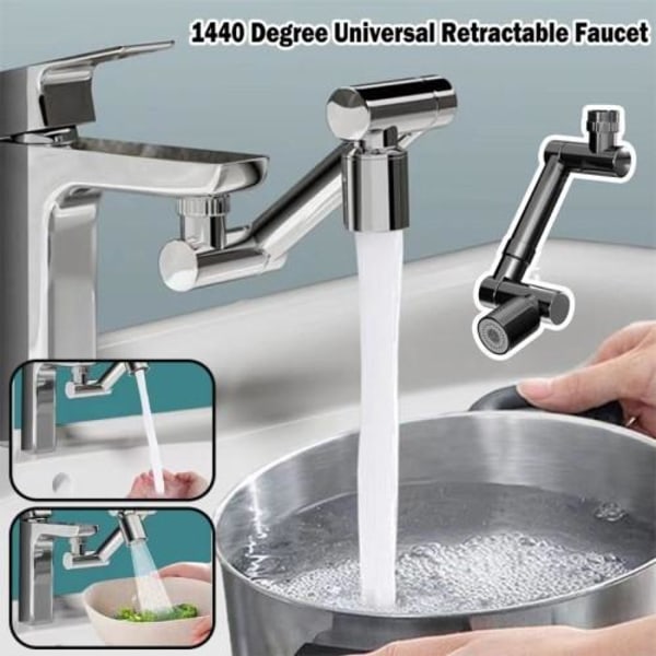 Faucet Extender 1440-Degree Rotation Telescopic Tap Aerator Dual Gear Silver