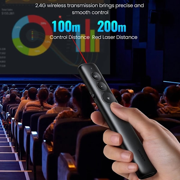 Wireless Presentatör Uppladdningsbar multifunktionsfjärrkontroll laserpekare Svart