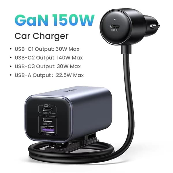 UGREEN 150W billader 3 USB-C + 1 USB-A hurtiglading med forlengelseskabel Black