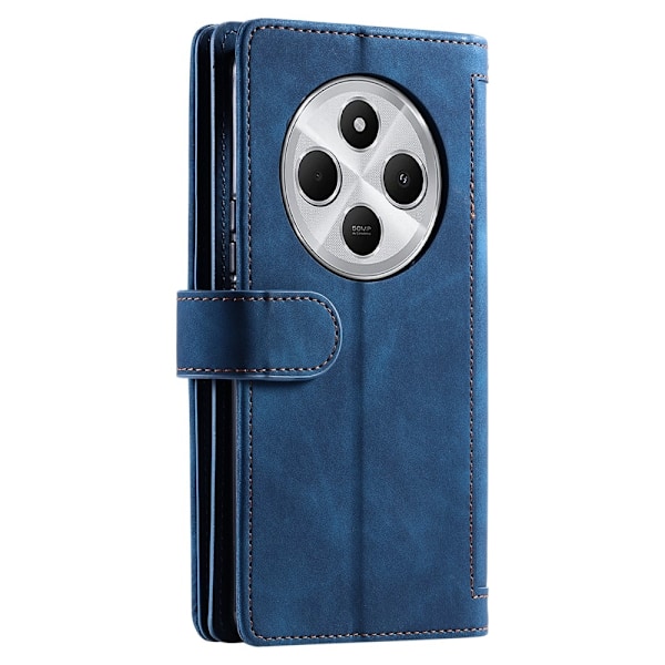 Til Xiaomi Redmi 14C Etui med Lynlåslomme og 9 Kortlommer – Blå Blue