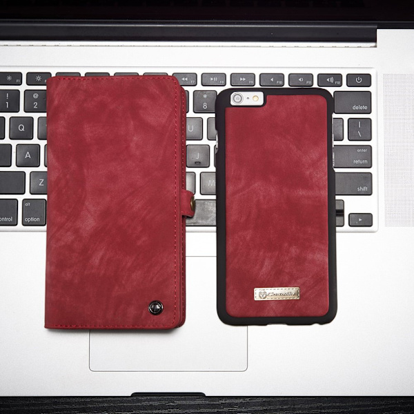 CASEME iPhone 6s 6 Plus Retro Split läder plånboksfodral Röd Red