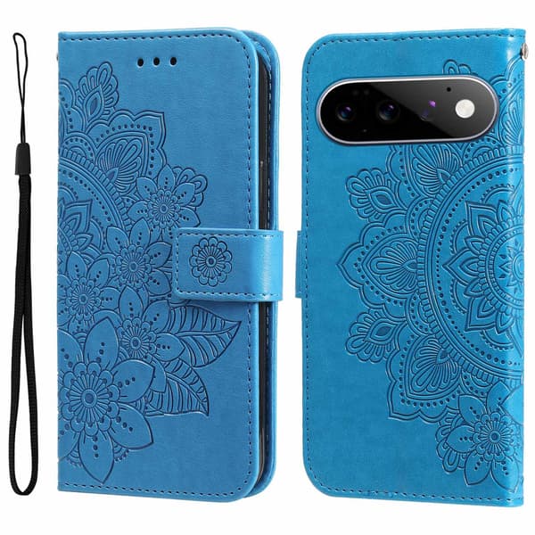 Blomstermønstret telefonlommebokdeksel til Google Pixel 11 Pro og Google Pixel 11 Blue