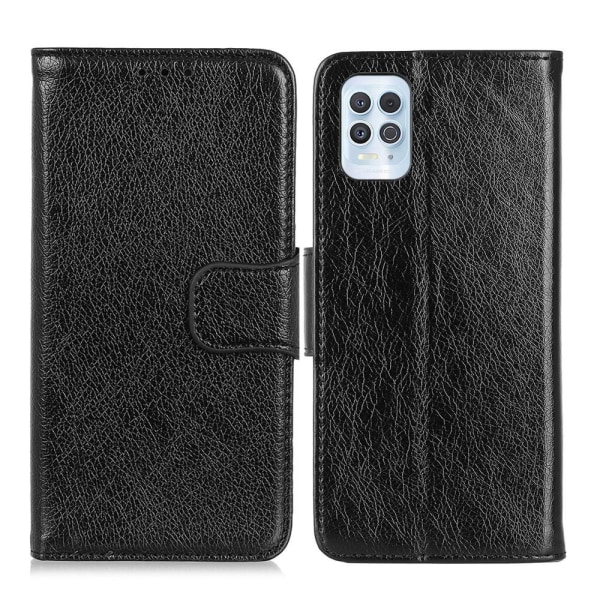 Nappa Texture Split Wallet Stativbetræk til Motorola Moto G100 - Black