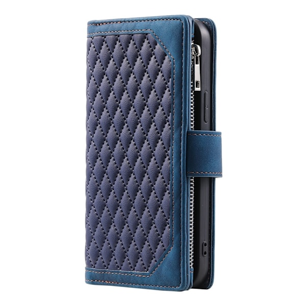 För Xiaomi Redmi 14C Zipper Wallet Case Rhombus Stitching Line Telefonfodral Blå