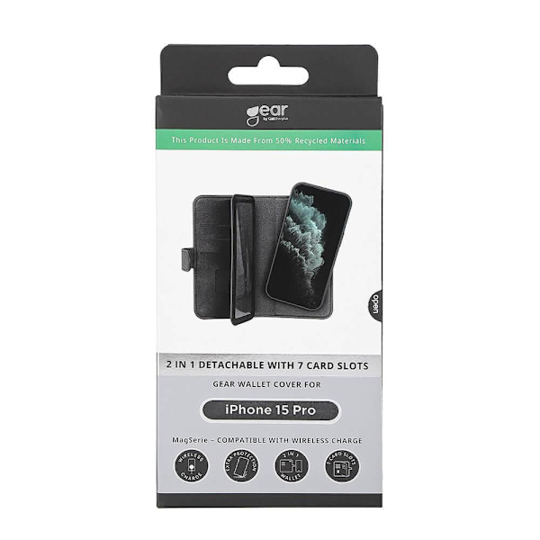 Gear Mobile-kotelo 2-in-1 7 Card MagSeries Musta iPhone 15 Prolle Black