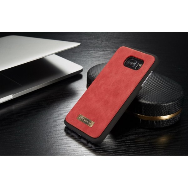 CASEME Samsung Galaxy S7 Edge Retro läder plånboksfodral Röd Red