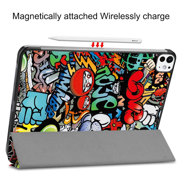 Til iPad Pro 11 (2024) Etui Tre-fold Stativ Tablet Cover - Graffiti Multicolor