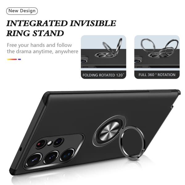 Samsung Galaxy S24 Ultra Finger Ring Stativ Hybrid Deksel Black