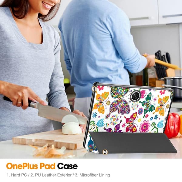 Til OnePlus Pad Trifold Stand Tabletcover - etui - Sommerfugle Multicolor