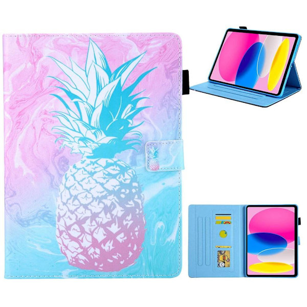 Tablettdeksel med klaff og stativ for iPad 10.9 (2022) - Blå Ananas Blue