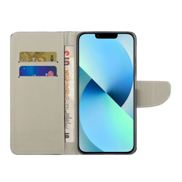 För iPhone 15 Plånbok Fodral Skal Mönster Skydd - Ugglor Blå