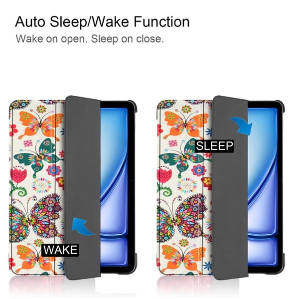 Til iPad Air 11 (2024) Etui Tre - fold Stativ Tablet Cover - Butterflies Multicolor