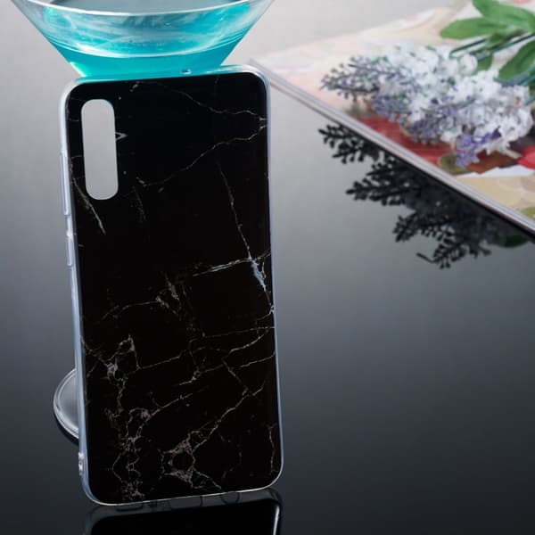 Marble Pattern IMD TPU Soft Back Suojakuori - Samsung Galaxy A70 - Style A Black