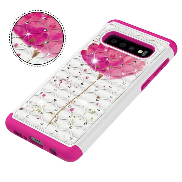 Samsung Galaxy S10 Pattern PC TPU Phone Shell - Vaaleanpunainen Flower Black
