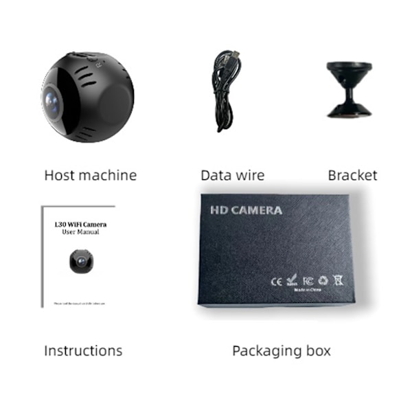 Intelligent WiFi-kamera Realtidsafspilning Panoramic View Overvågningskamera Black