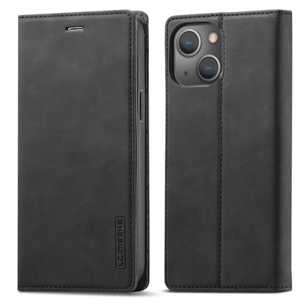 LC.IMEEKE Magneettinen puhelinkotelo iPhone 15 Plus -telineen lompakon suojukselle Black